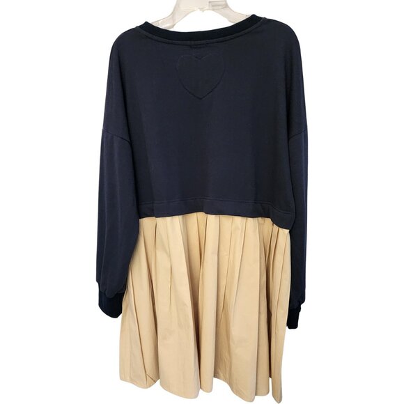 Ugerlov Navy & Beige Pleated Contrast Dress XL Casual Chic NWT - Picture 2 of 6